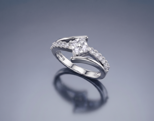 Sleek Intersection Silver Moissanite Ring