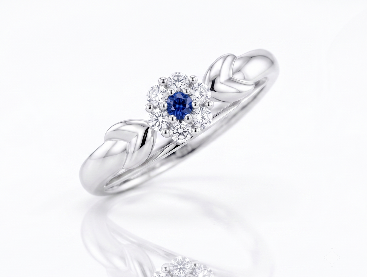 Sterling Silver Blue Sapphire Floral Halo Ring