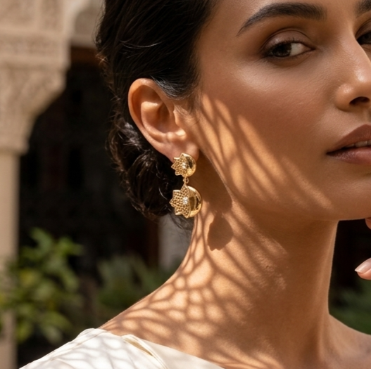 Half-Moon Floral Silver Earrings