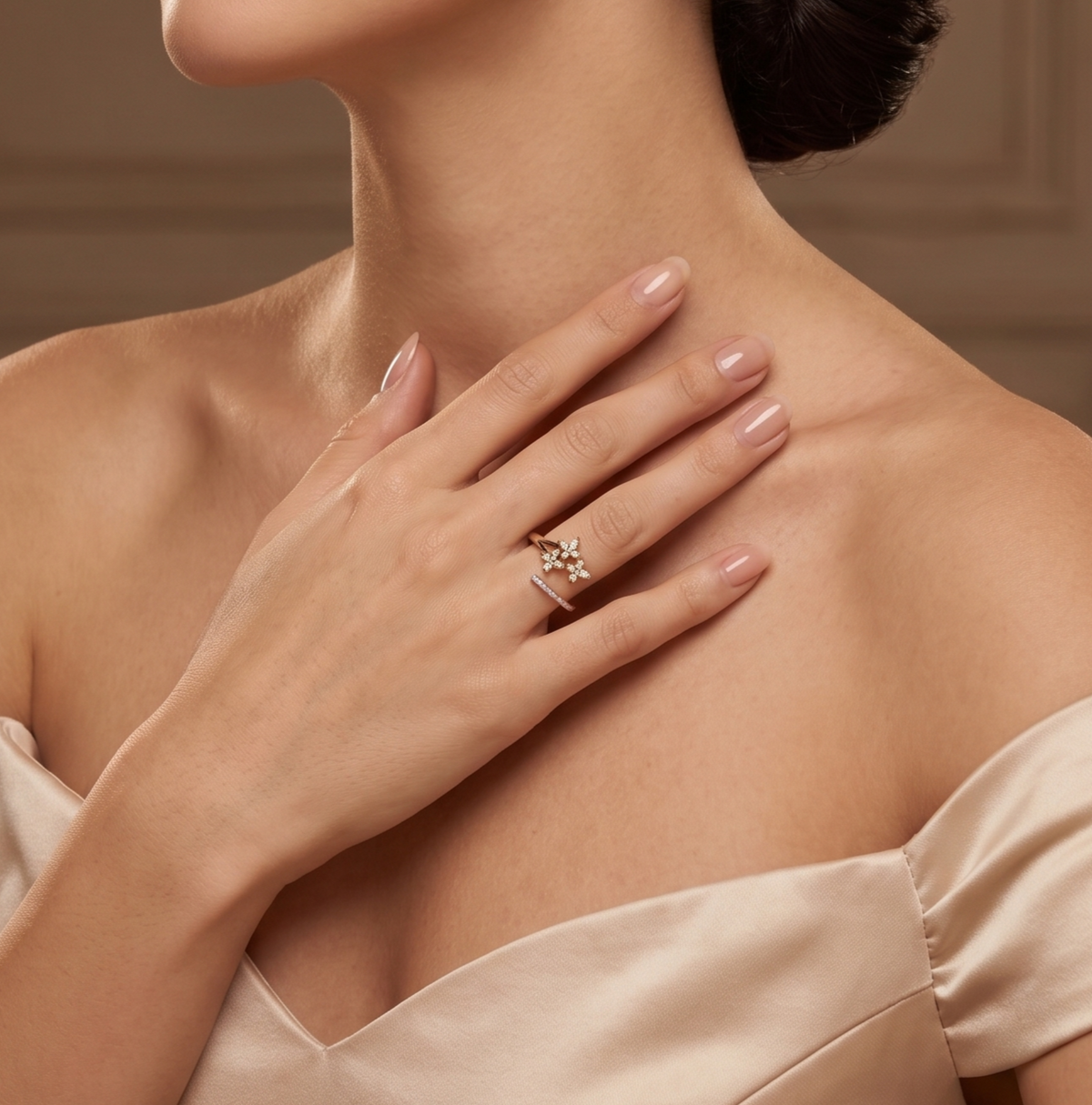 Delicate Pave Split Shank Open Silver Ring