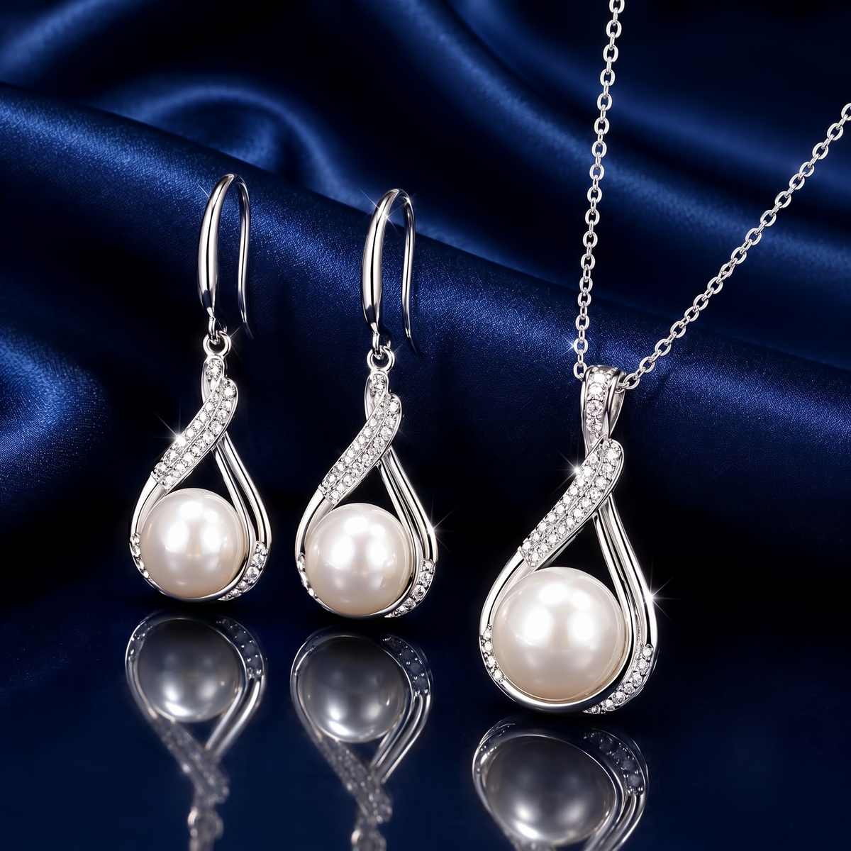 The Classic & Sophisticated Luminous Pearled Drop Sterling Silver Set