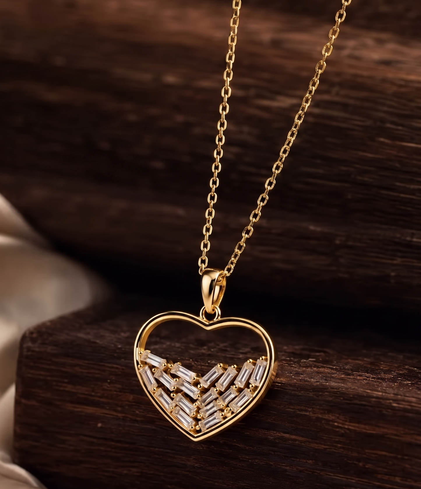 Crystal Mosaic Open Heart Silver Chain Pendant