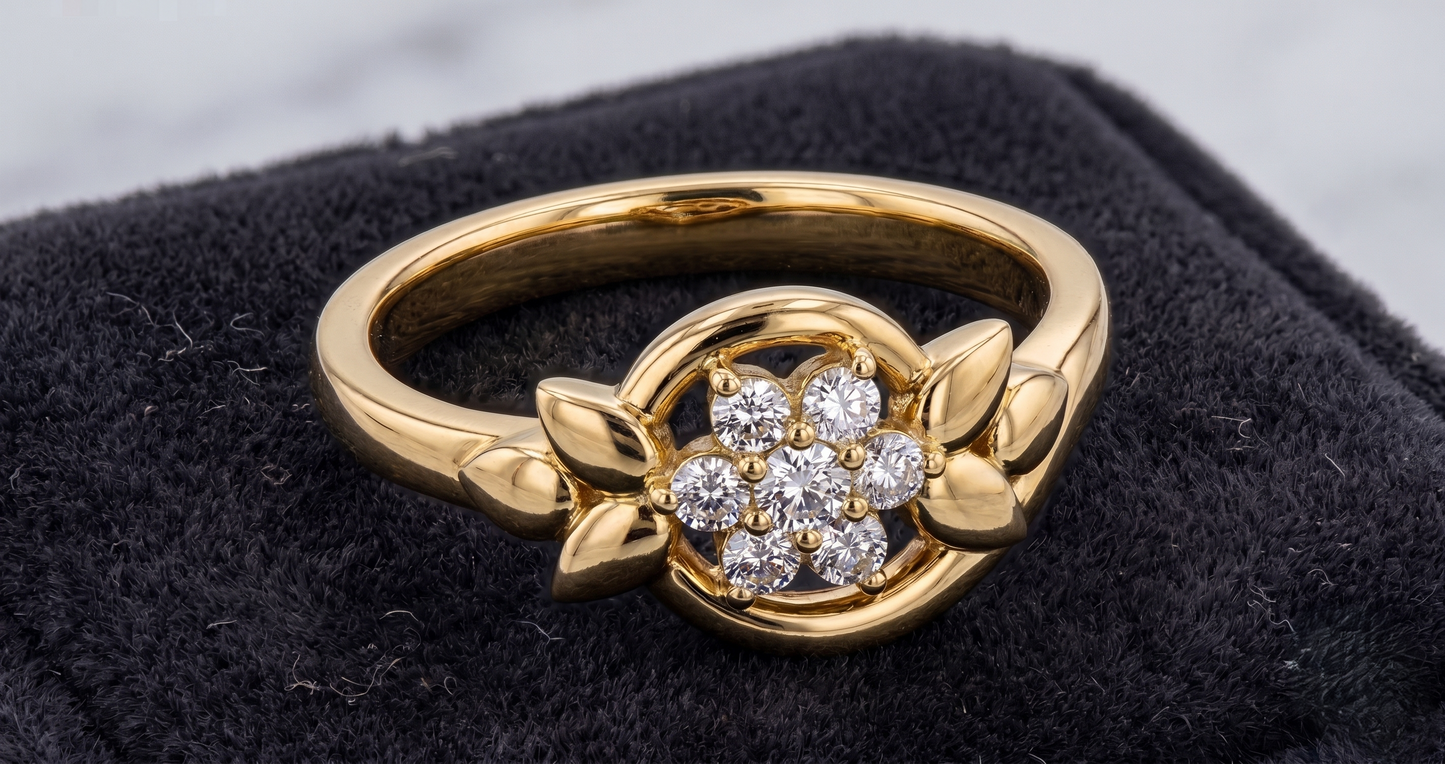 A Silver Diamond Flower Halo Ring
