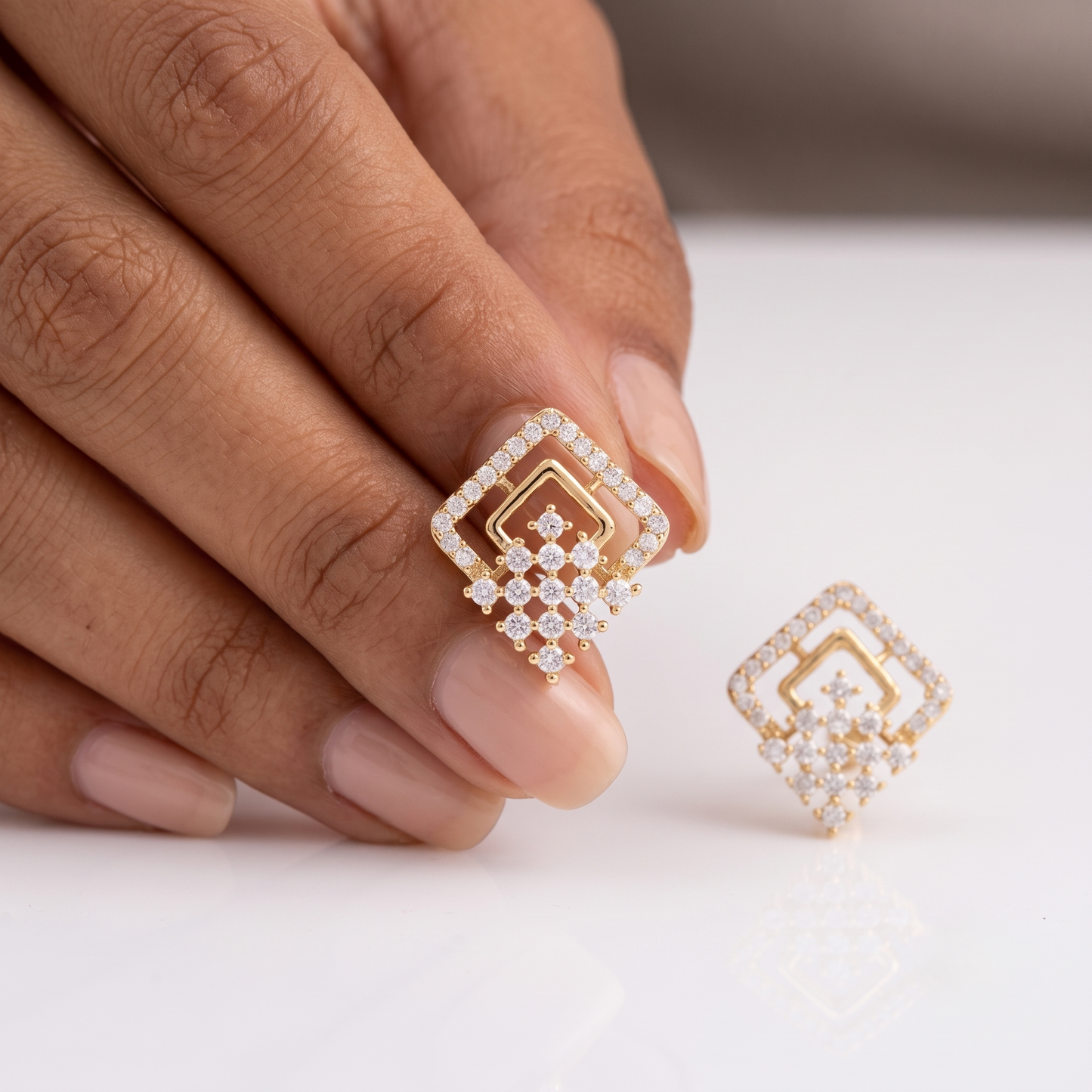 Silver Geometric Lattice Stud Earrings