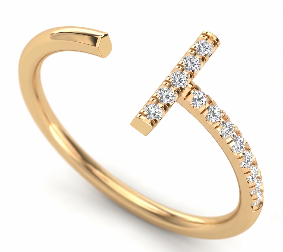 925 Sterling Silver Pave T-Bar Open Ring