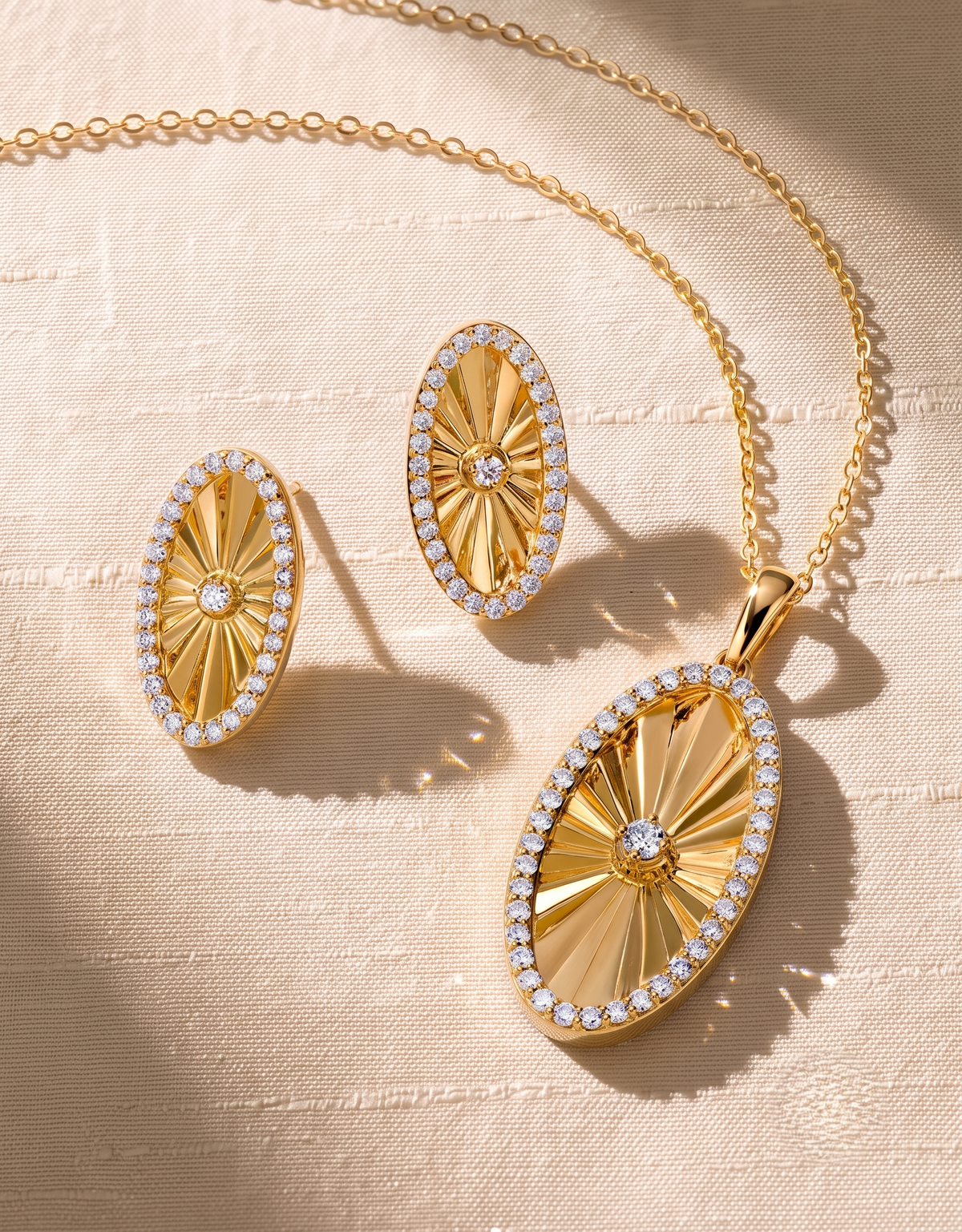 Sterling Silver Sunburst Halo Pendant Set