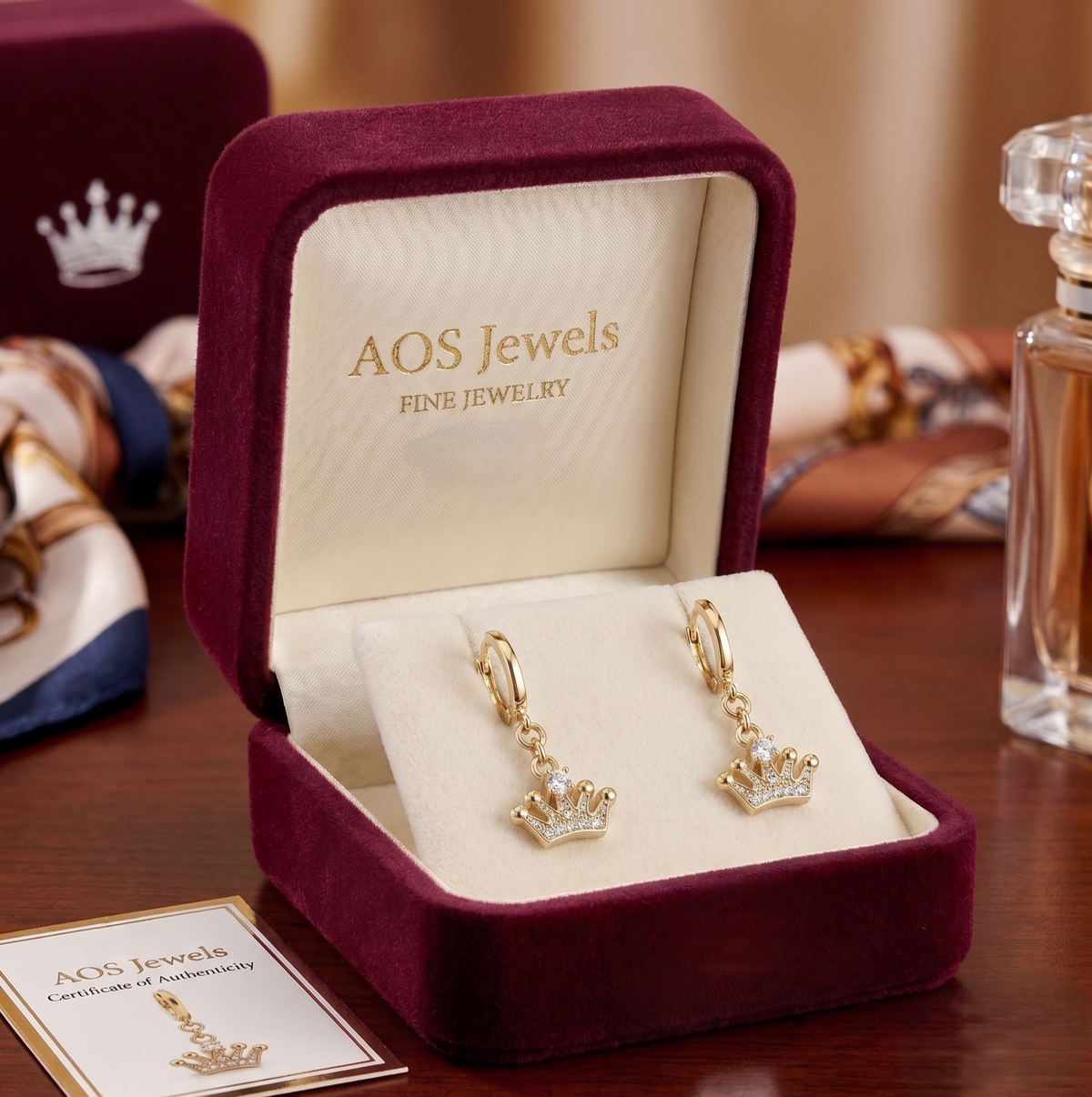 Sparkling Tiara Charm Huggie Drop Earrings