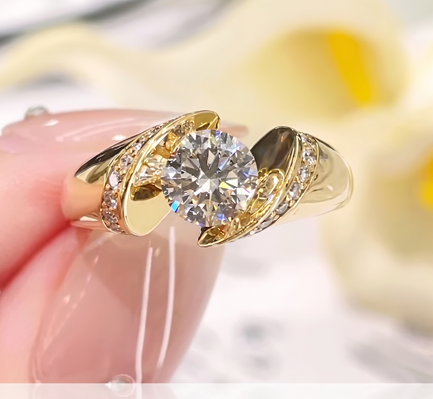 Radiant Solitaire moissanite-Accented Silver Ring