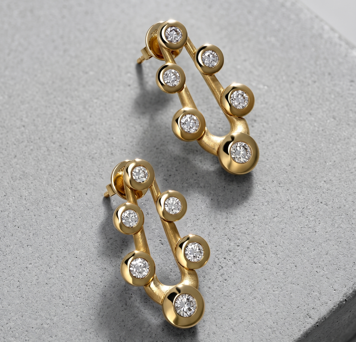 Modern U-Shaped Bezel Stud Silver Earrings