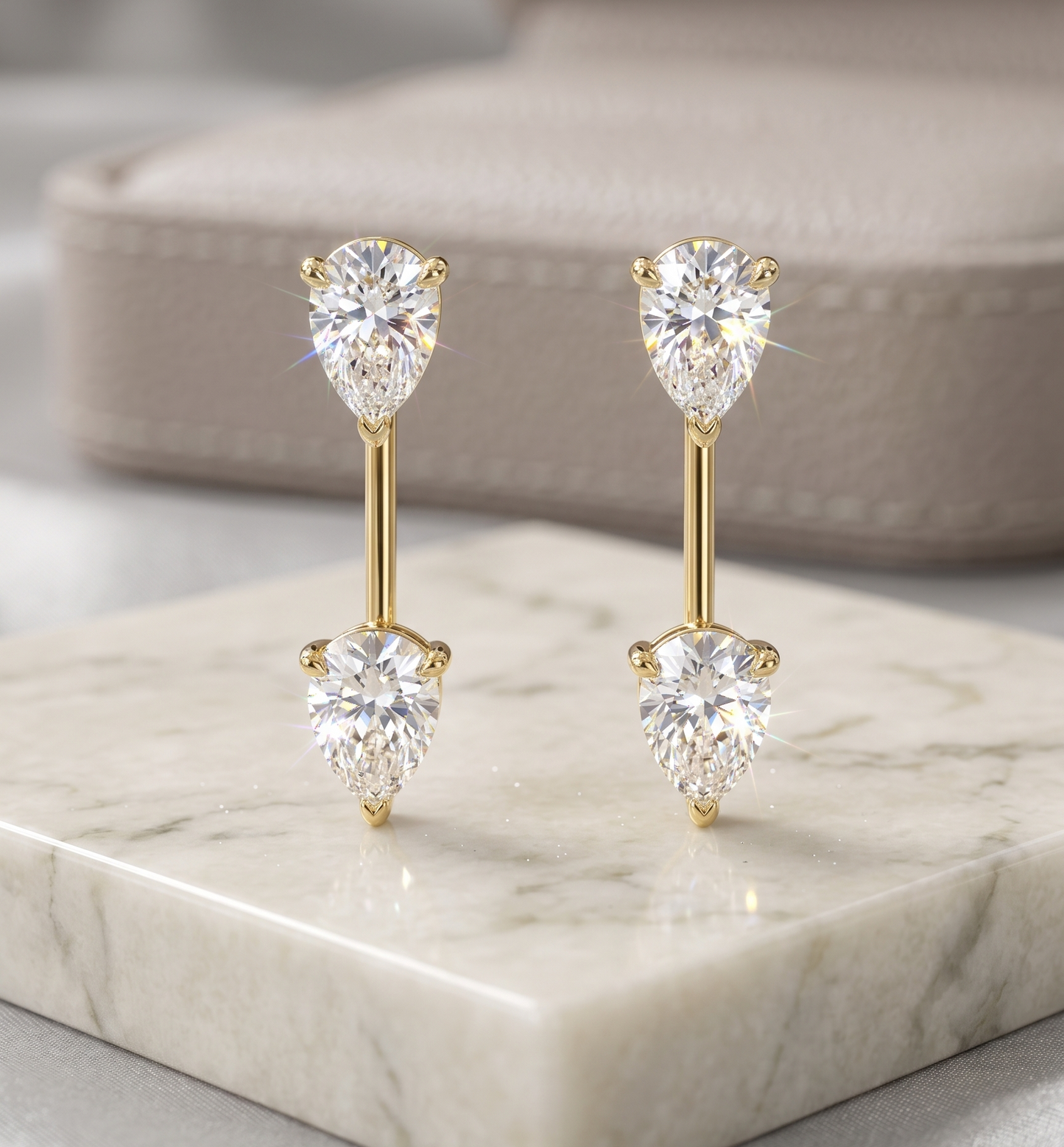 Silver Double Pear-Cut Linear Drop Earrings