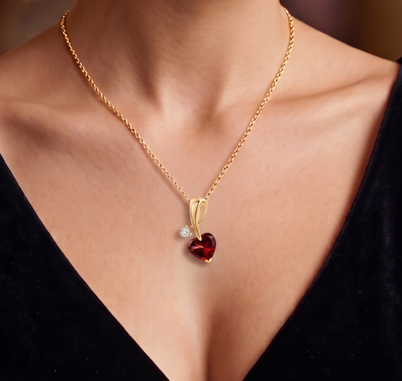 Ruby Red Heart Solitaire Pendant in Sterling Silver