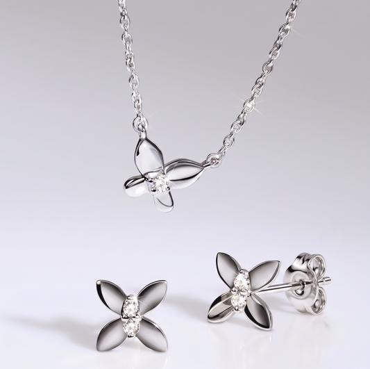 925 Sterling Silver Minimalist Four-Petal Flower Set
