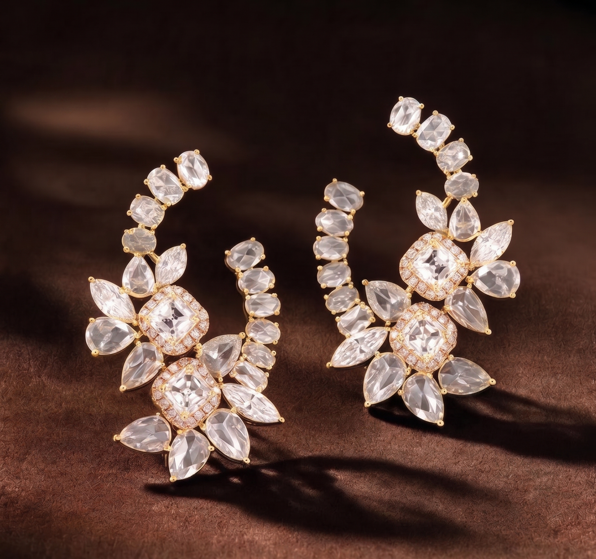 The Celestial Bloom Crescent Silver Earrings