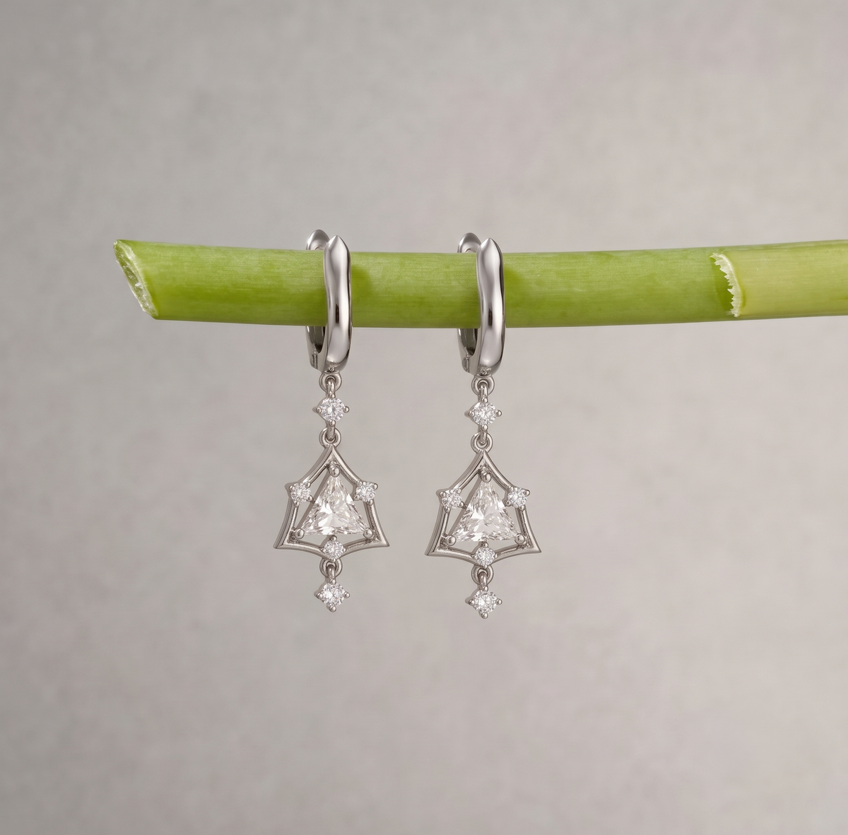 925 Sterling Silver Trillion Cut Moissanite Drop Earrings