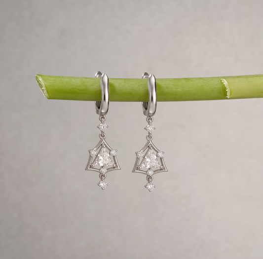 925 Sterling Silver Trillion Cut Moissanite Drop Earrings