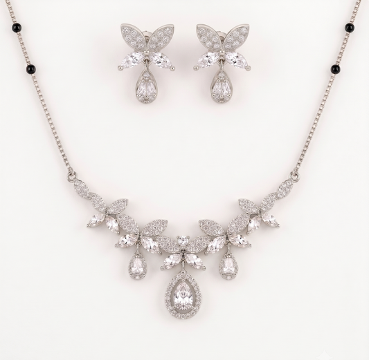 Silver Marquise and Pear Drop Mangalsutra Set