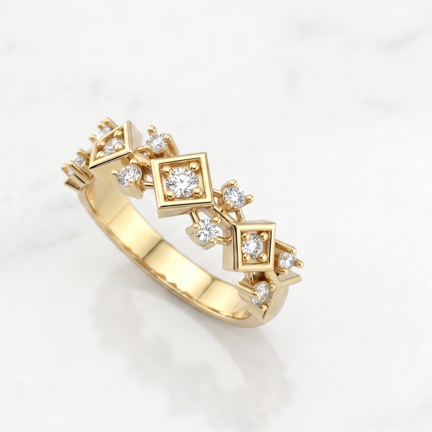 A silver band ring with a geometric 925 Silver Ring