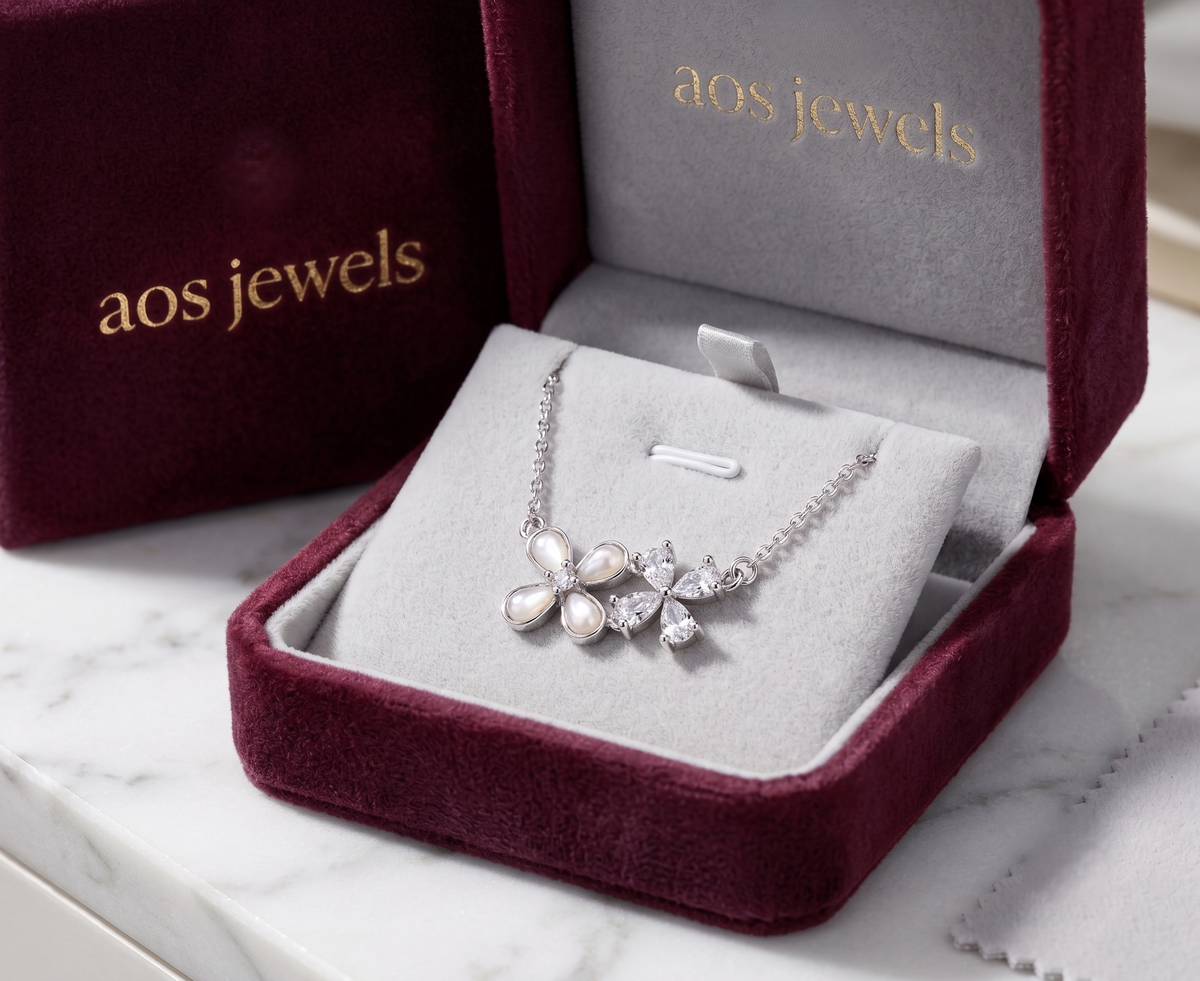 The 'Twin Blooms' Pearl and Crystal Necklace