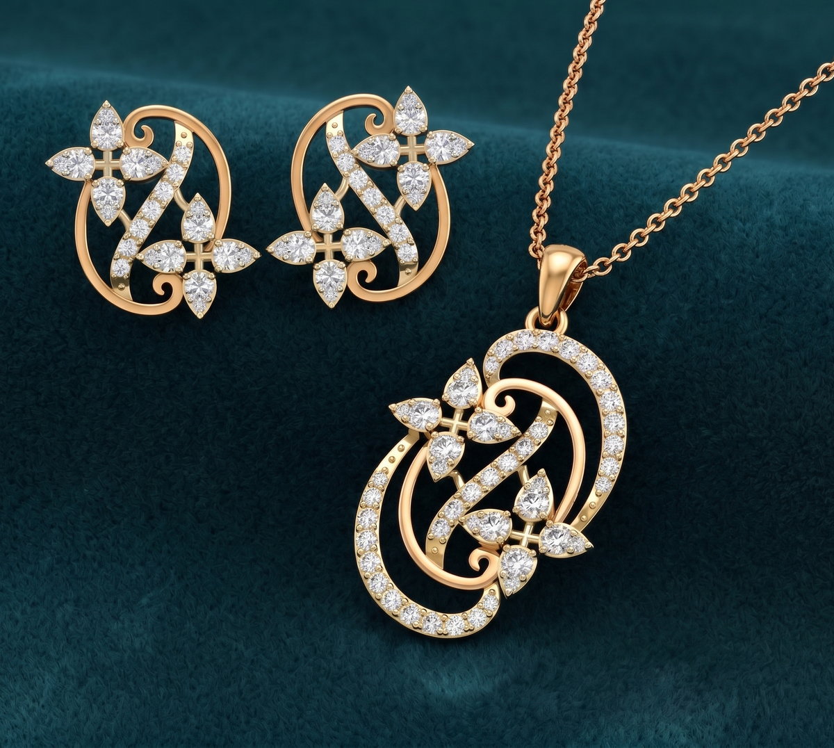 Radiant Blossom & Spiral Matching Silver Pendant Set