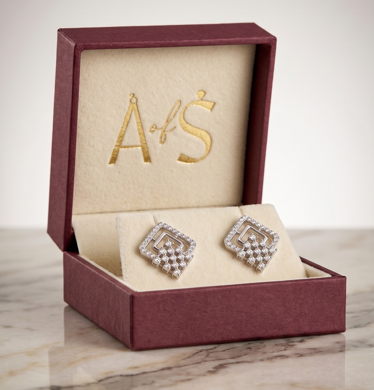 Silver Geometric Lattice Stud Earrings