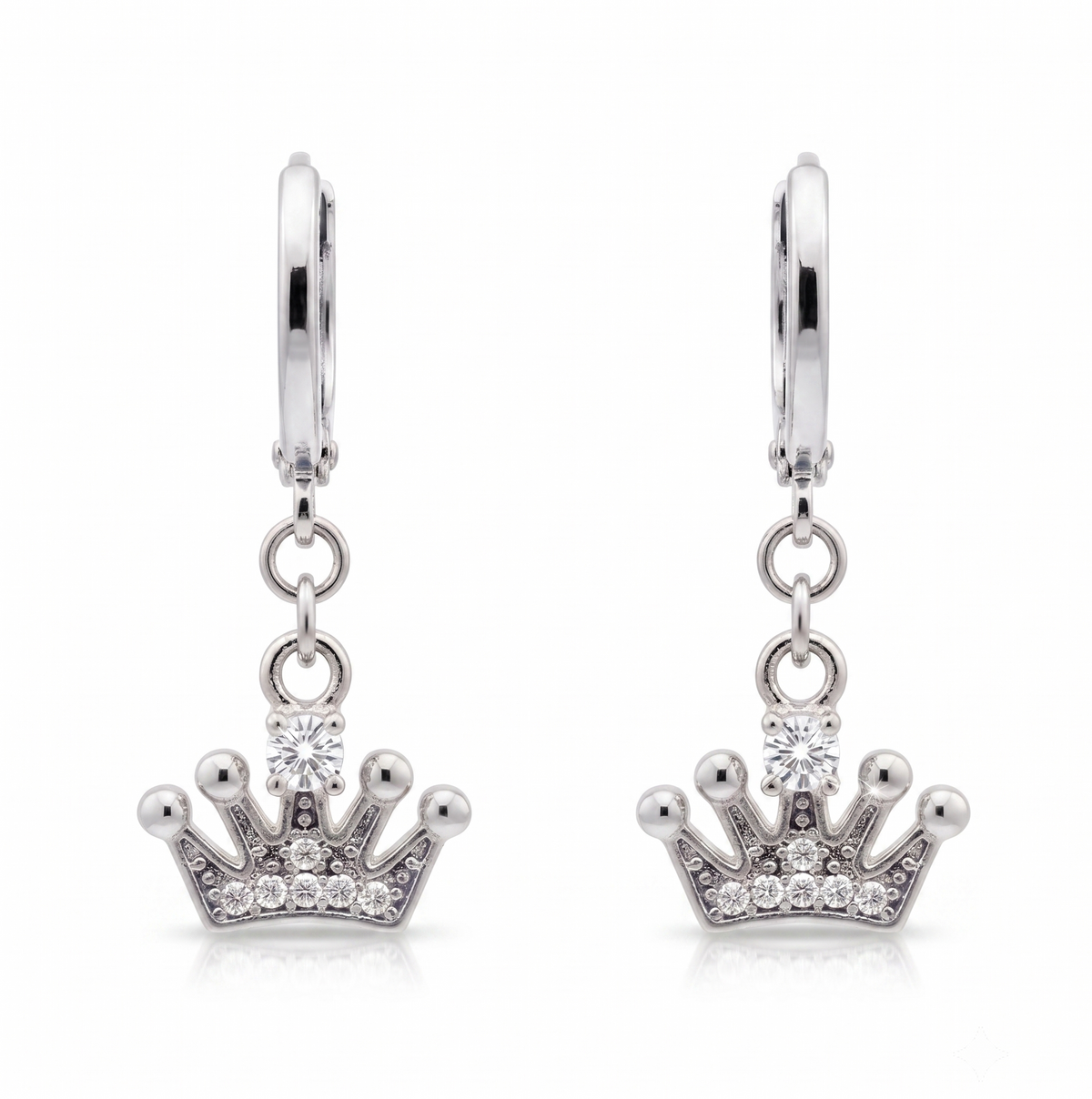 Sparkling Tiara Charm Huggie Drop Earrings