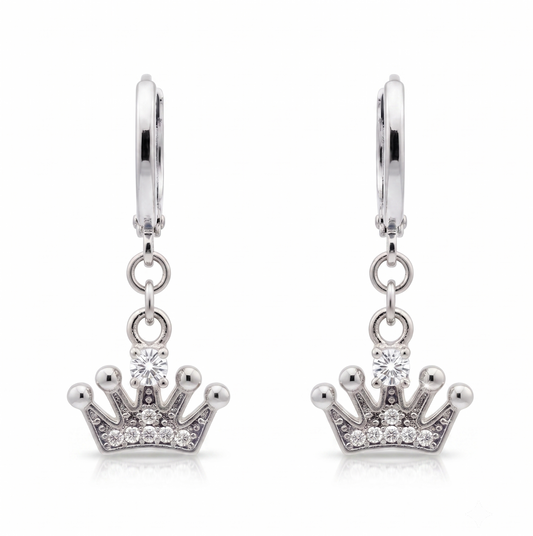Sparkling Tiara Charm Huggie Drop Earrings