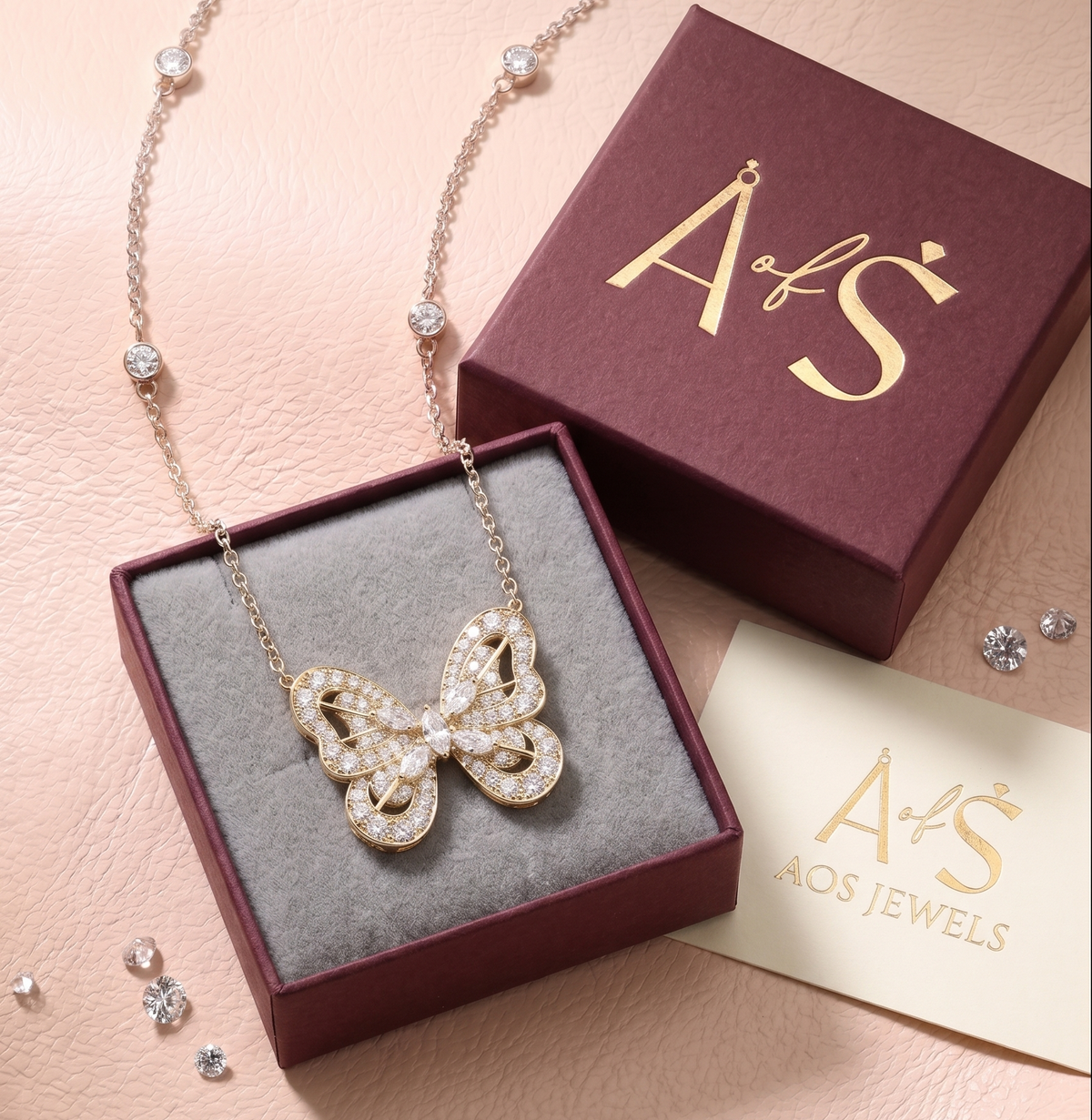 Sterling Silver Pavé Butterfly Chain Pendant
