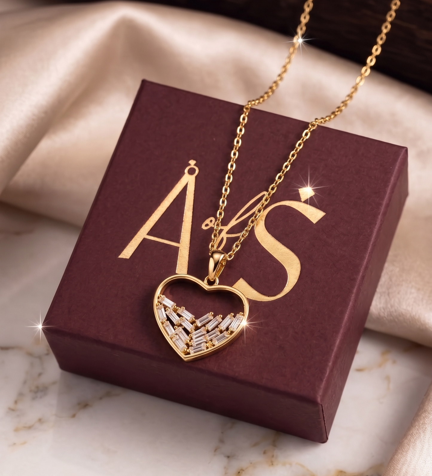 Crystal Mosaic Open Heart Silver Chain Pendant