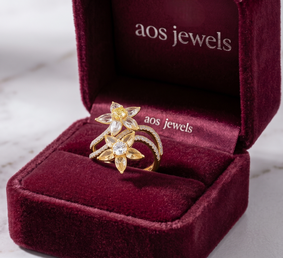 925 Sterling Silver Double Radiant Twin Flower Silver Ring