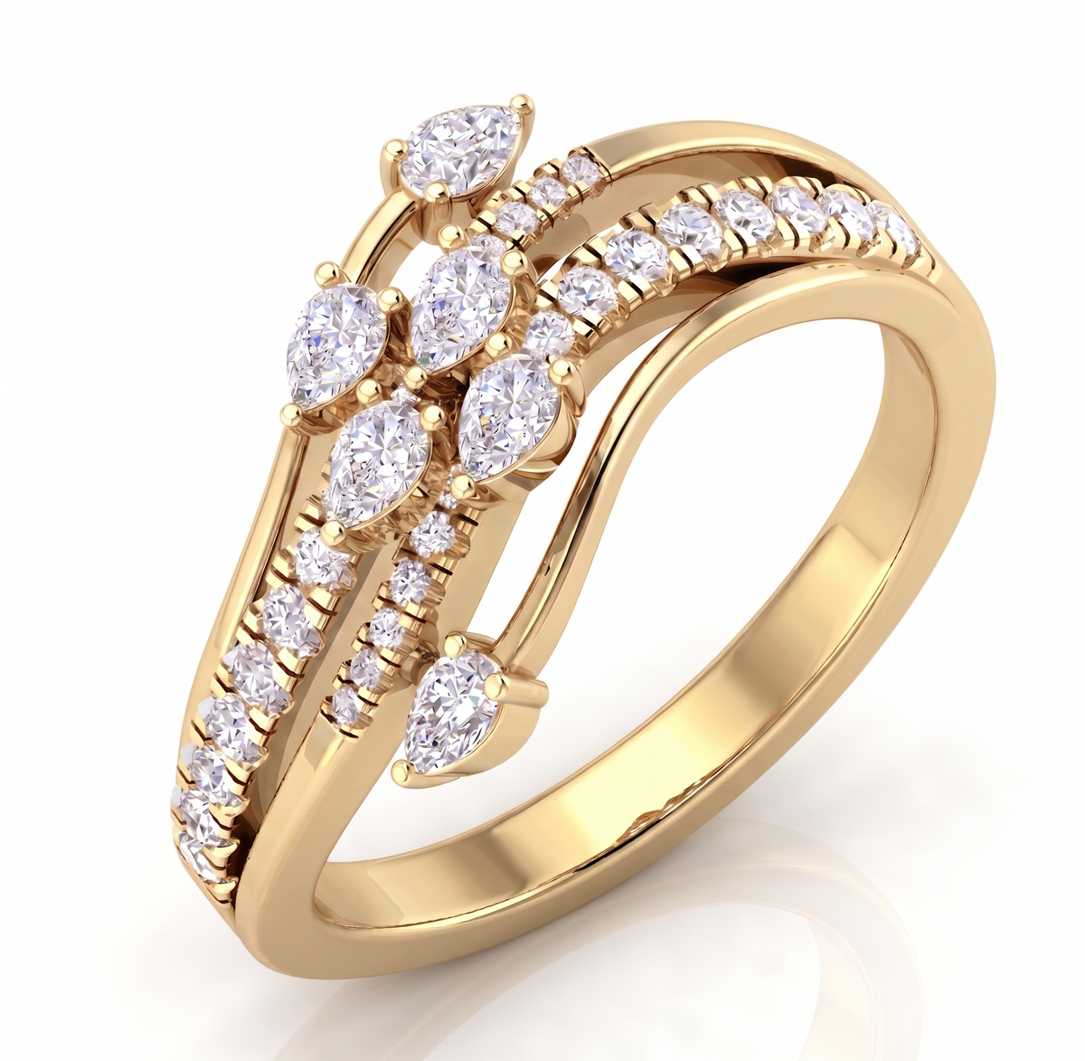 Silver Crossover Ring with Pavé and Teardrop Stones