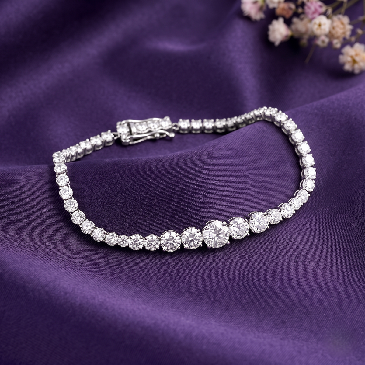 Classic Silver Tennis Bracelet with Graduated Center Stones
