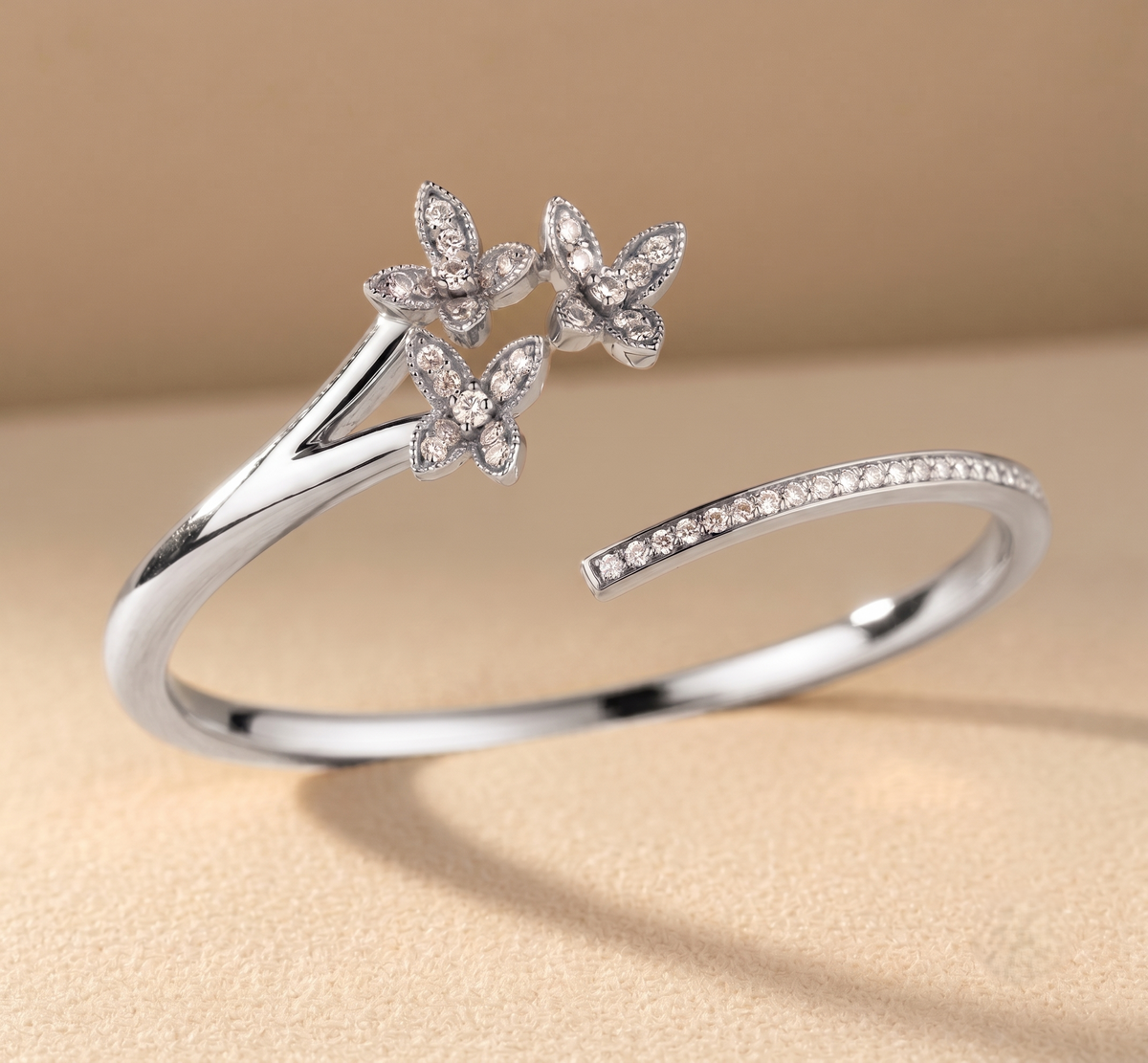 Delicate Pave Split Shank Open Silver Ring