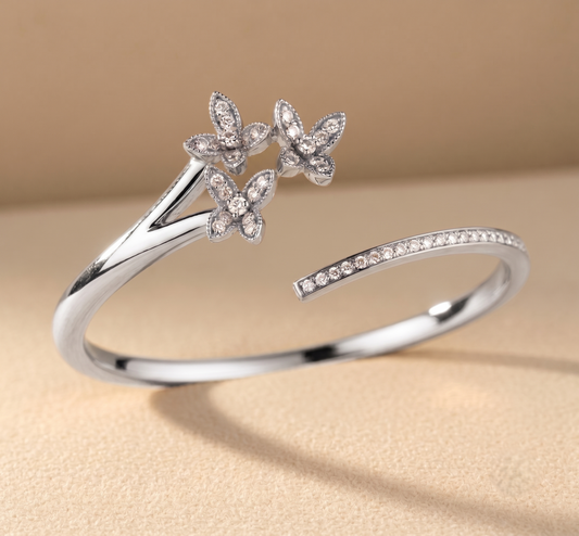 Delicate Pave Split Shank Open Silver Ring