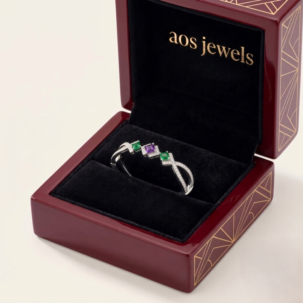 Geometric Halo Three-Stone Infinity Bracelet
