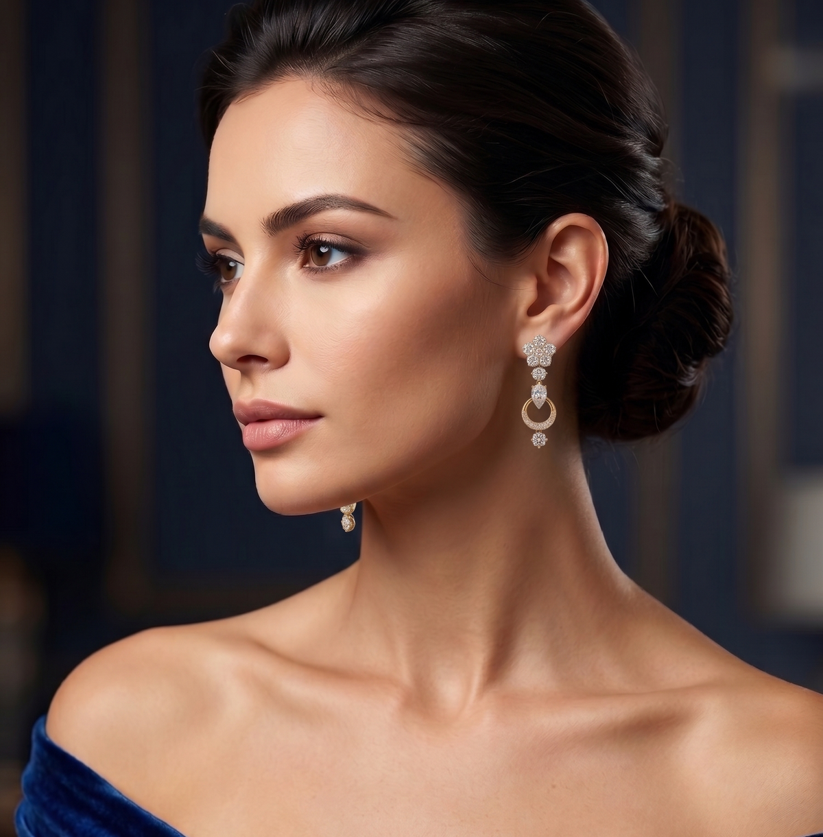 925 Sterling Silver Moissanite Floral Chandelier Earrings