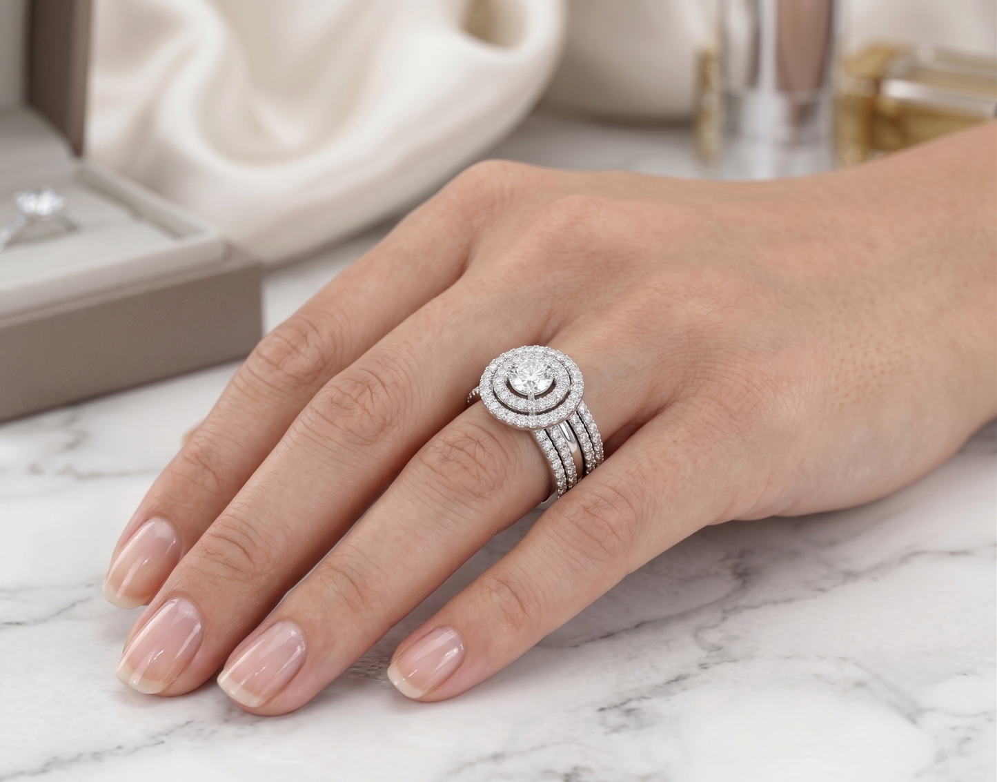 The 925 silver double halo ring