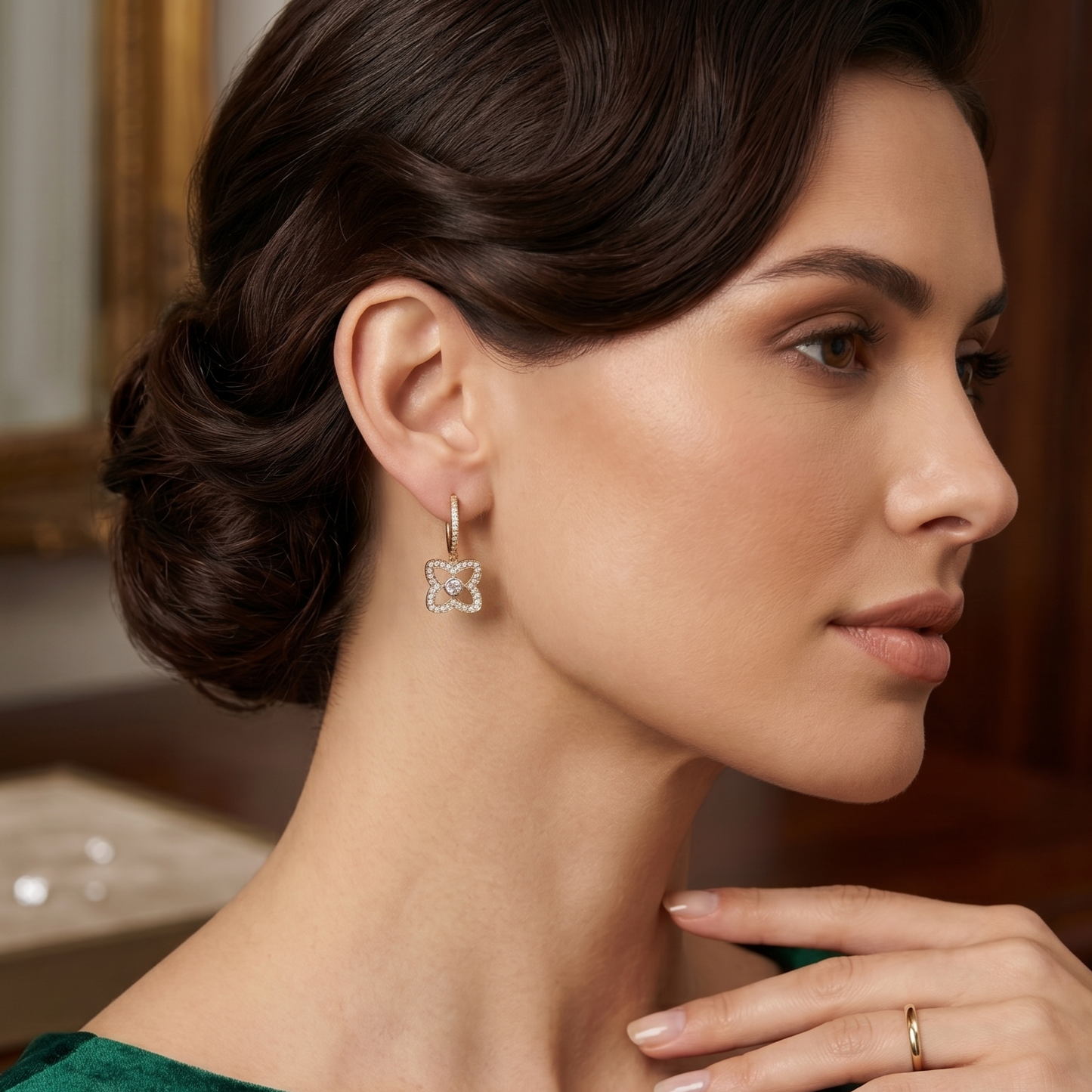 Quatrefoil Moissanite Huggie Drop Earrings