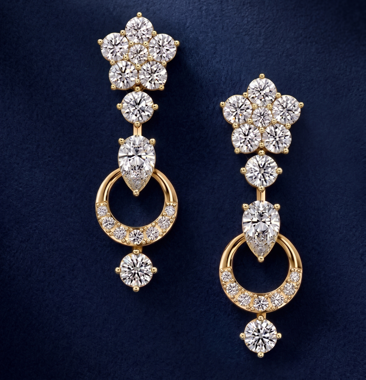 925 Sterling Silver Moissanite Floral Chandelier Earrings