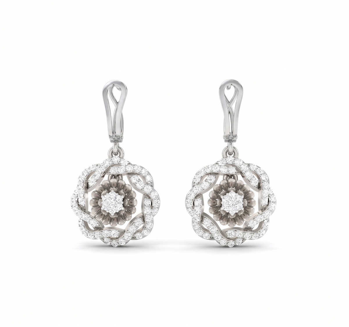 Whispering Petals Openwork Silver Drop Earrings