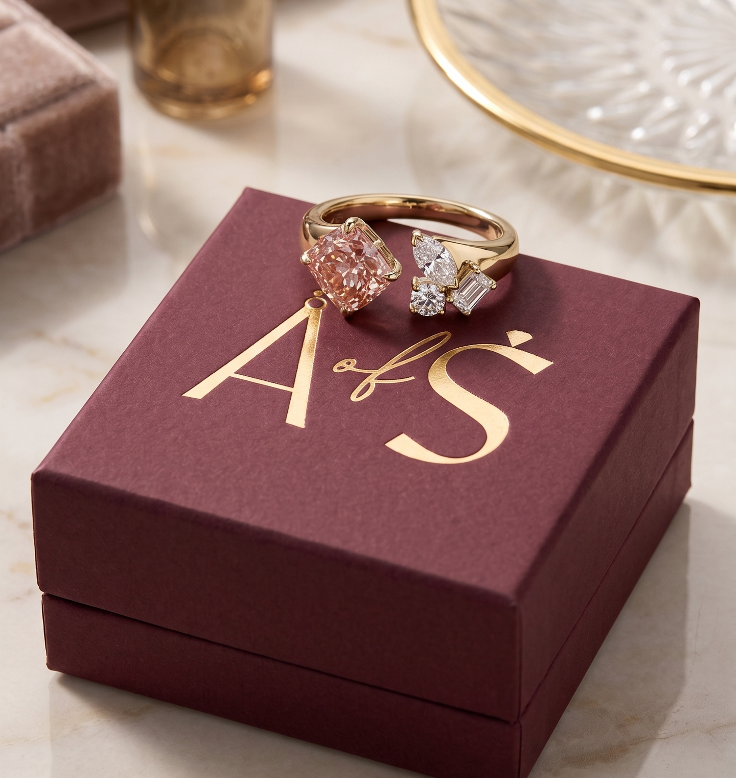 The "Blush & Ice" Asymmetrical Open Ring
