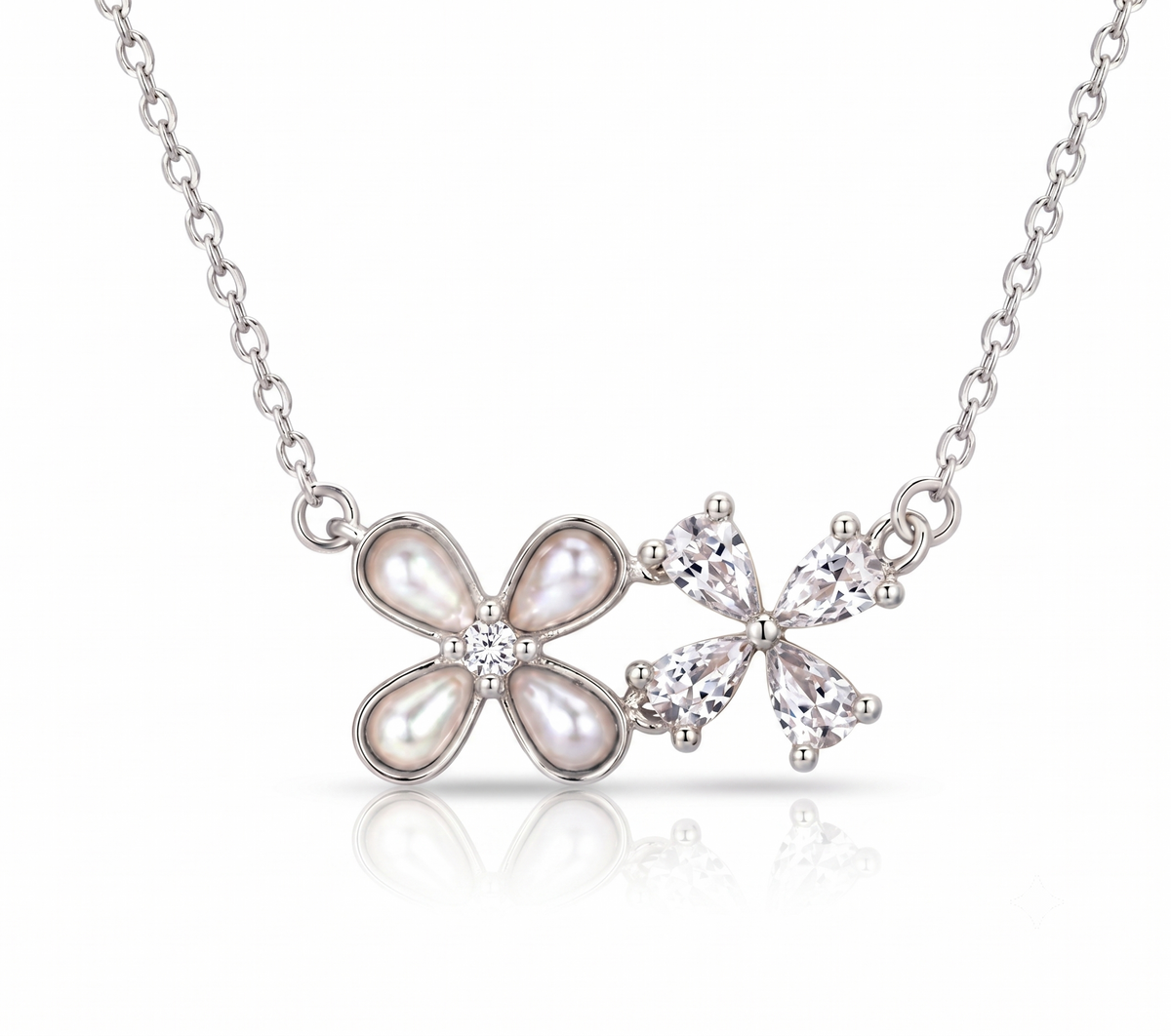 The 'Twin Blooms' Pearl and Crystal Necklace