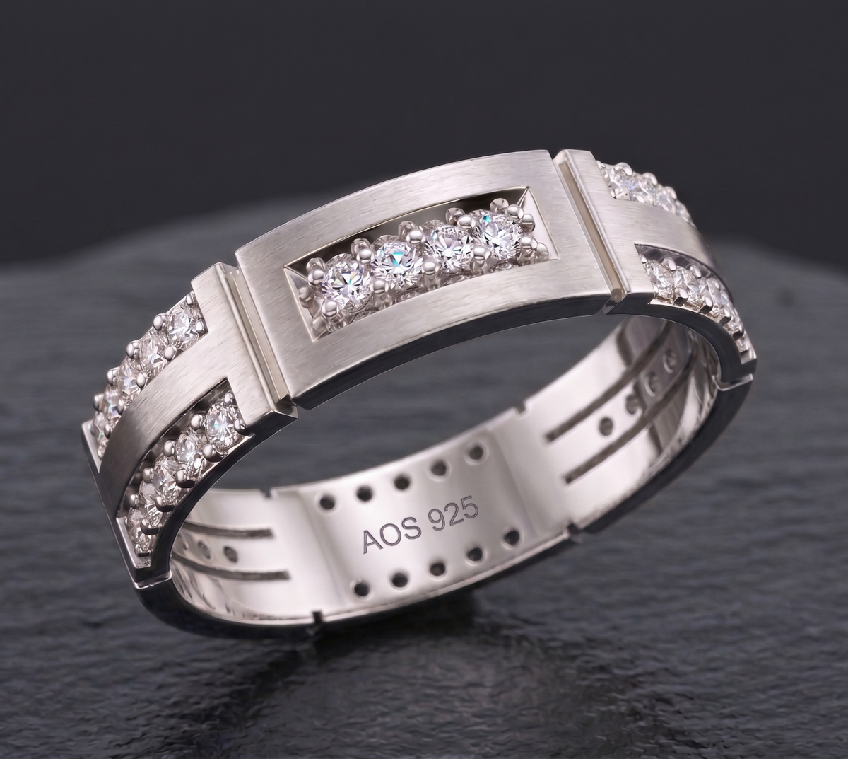 Modern Deco Brushed Silver Band