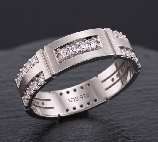 Modern Deco Brushed Silver Band
