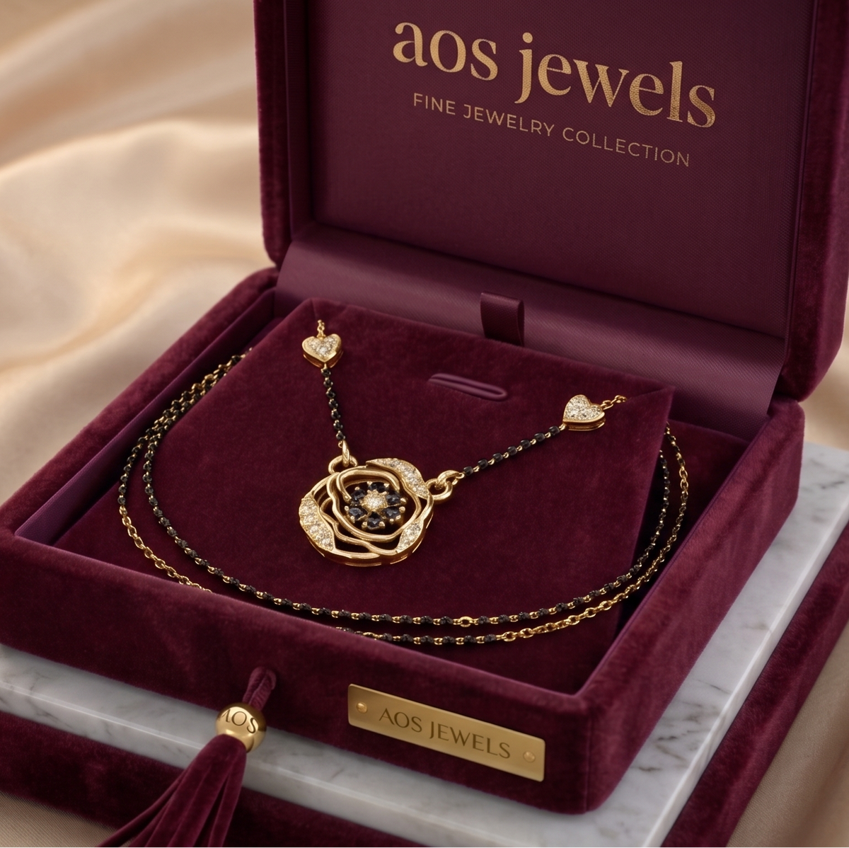 The Sterling Silver Black-Petal Mangalsutra
