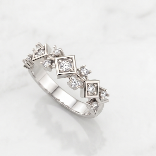 A silver band ring with a geometric 925 Silver Ring