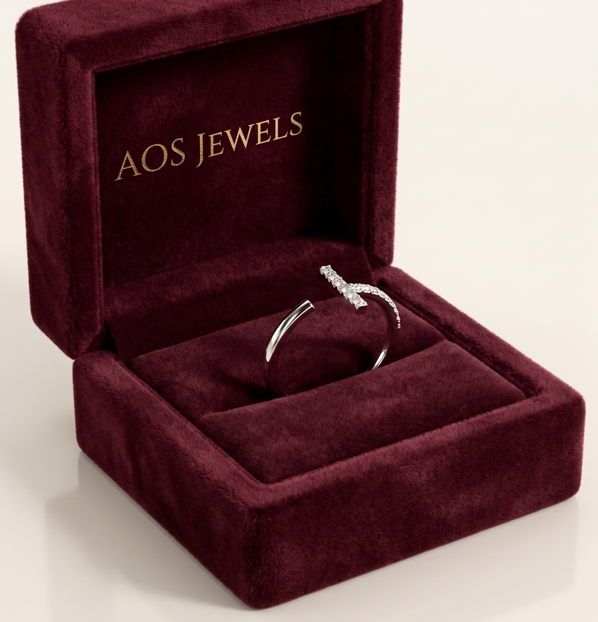 925 Sterling Silver Pave T-Bar Open Ring