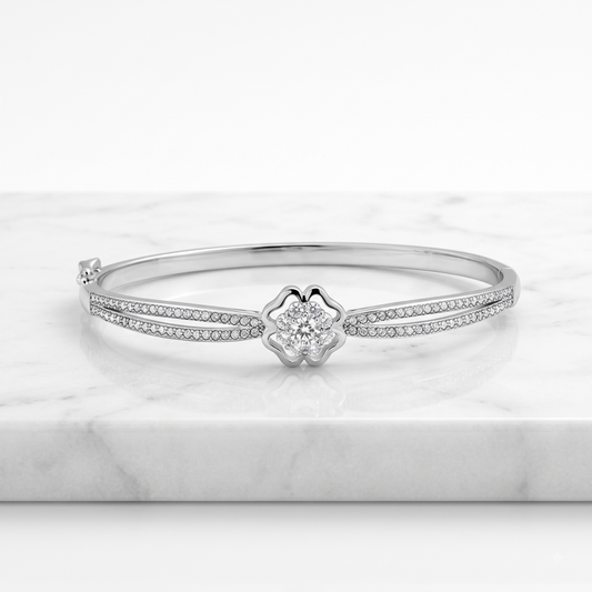 Sterling Silver Pavé Clover Hinged Bracelet