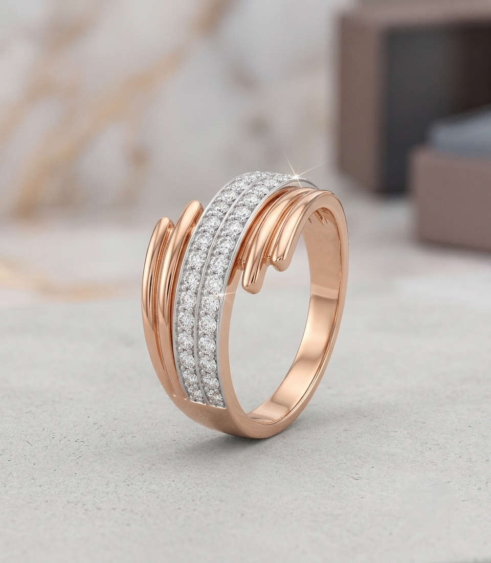The silver wrap-style ring with three rows