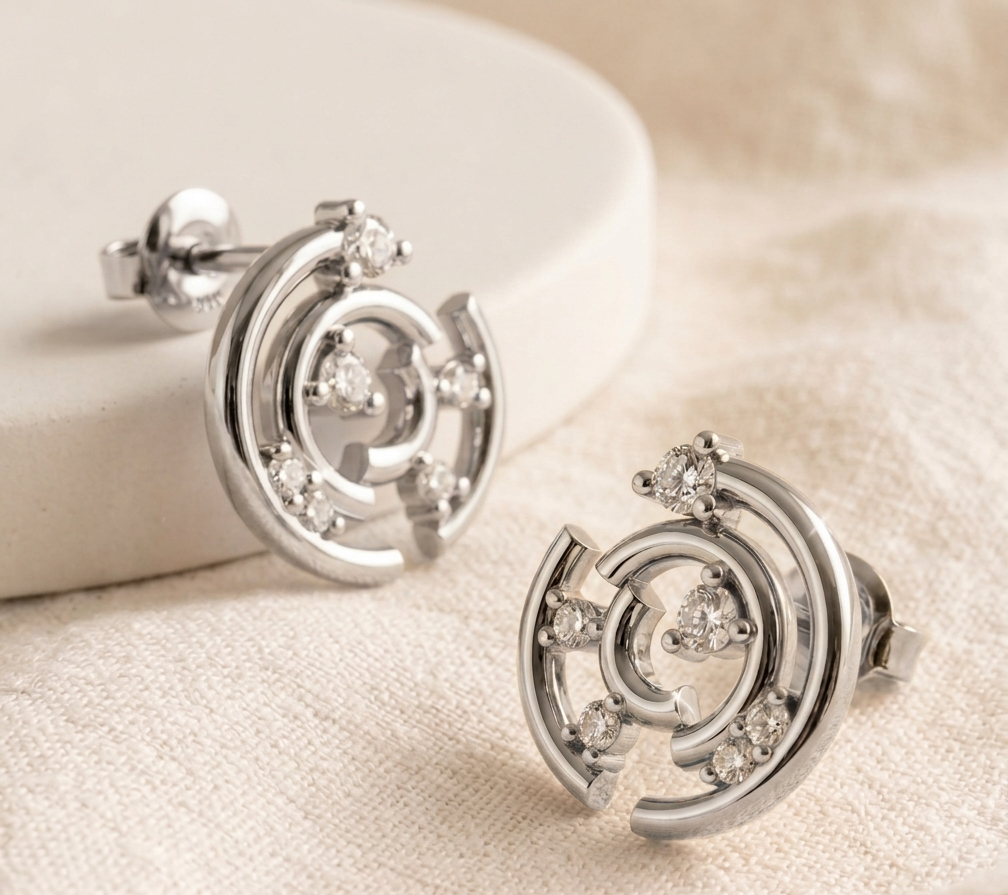 925 Sterling Silver Geometric Spiral Stud Earrings