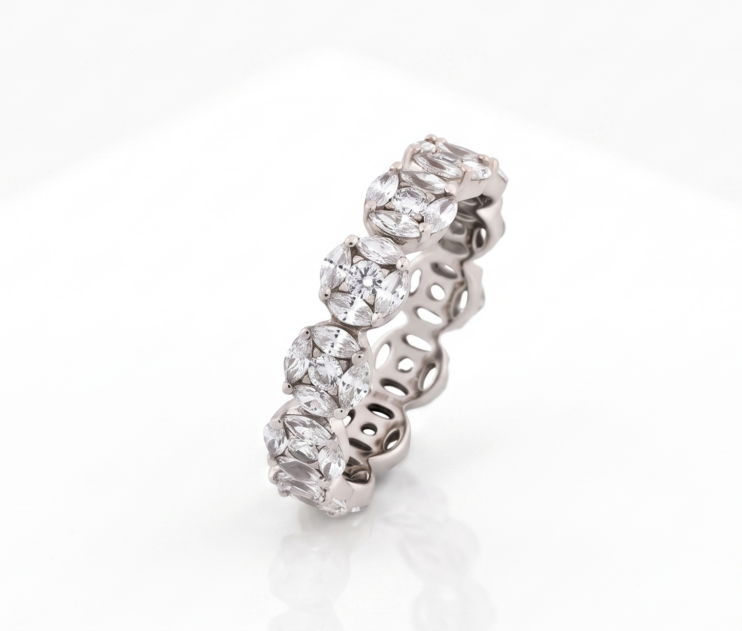 Silver Round and Marquise Cluster Eternity Band